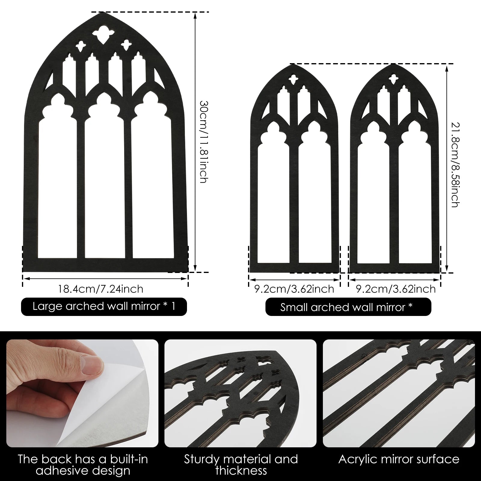 3Pcs Gothic Mirrors Wall Decor Arched Decor Mirror Wall Mounted Goth Room Decor Vintage Cathedral Window Mirror Entry Mirror