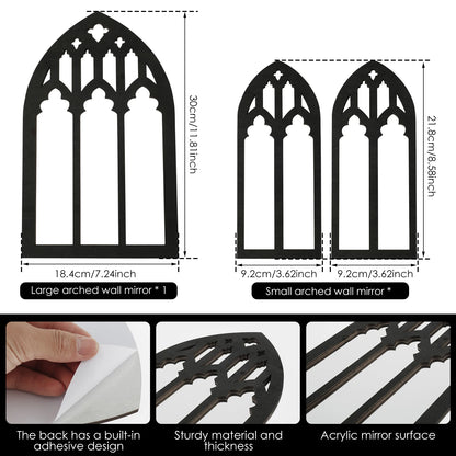 3Pcs Gothic Mirrors Wall Decor Arched Decor Mirror Wall Mounted Goth Room Decor Vintage Cathedral Window Mirror Entry Mirror