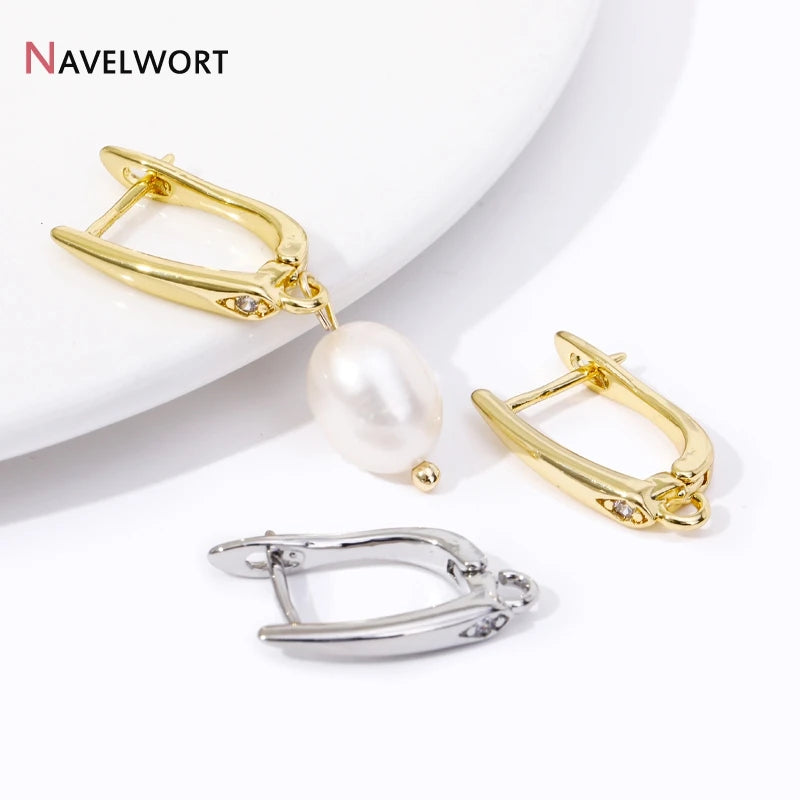 18K Gold Plated Brass Metal Earwires Basic Fasteners,Earring Fixtures,Inlaid Zircon Earring Hooks,Earring Making Supplies