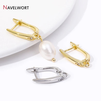 18K Gold Plated Brass Metal Earwires Basic Fasteners,Earring Fixtures,Inlaid Zircon Earring Hooks,Earring Making Supplies