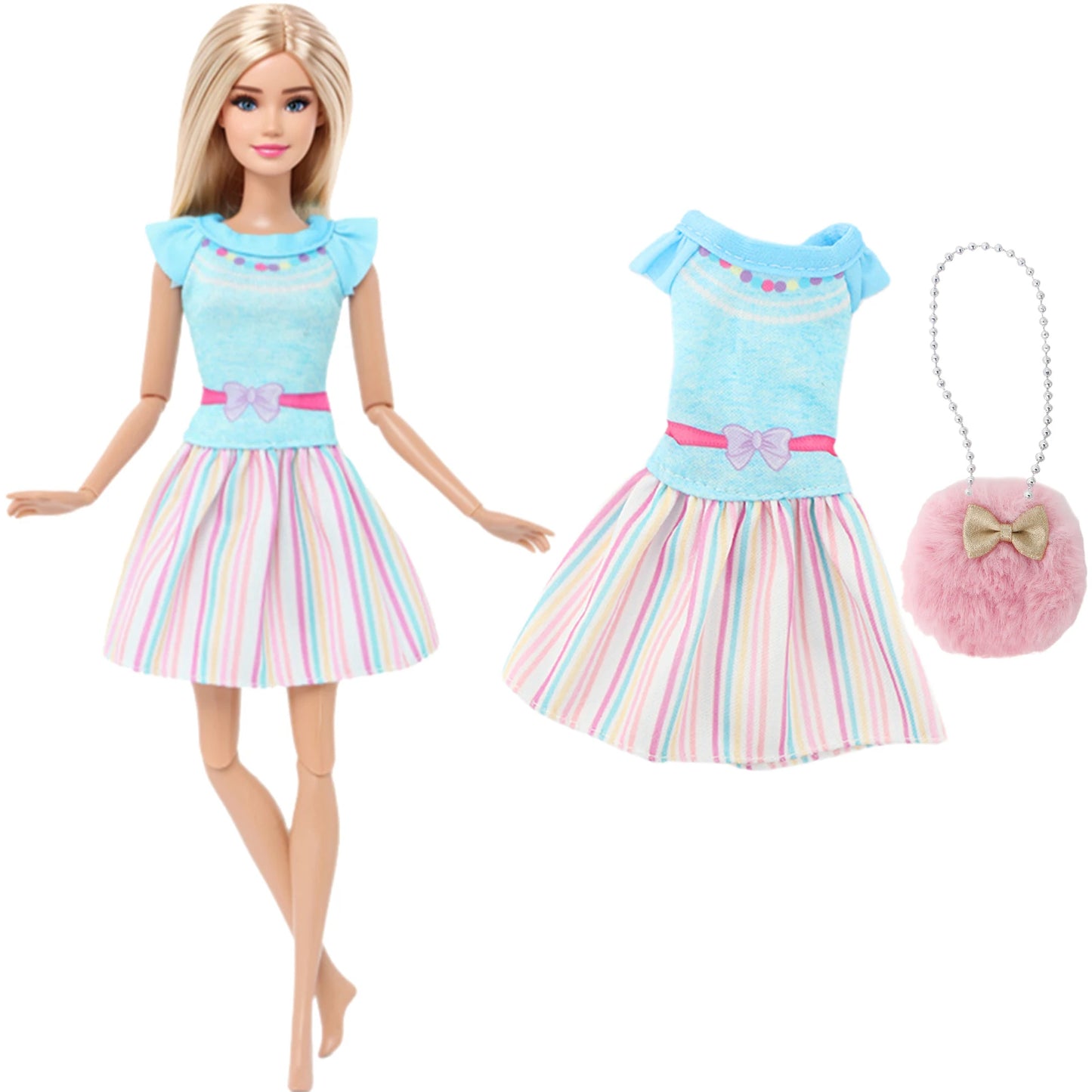 New Fashion Doll Dress Daily Outfit Girl Party Skirt Cute Mini Gown With Bag Clothes for 1/6 Doll DIY Accessories Baby Toys -