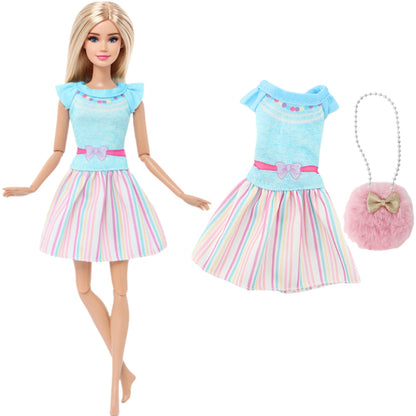 New Fashion Doll Dress Daily Outfit Girl Party Skirt Cute Mini Gown With Bag Clothes for 1/6 Doll DIY Accessories Baby Toys -