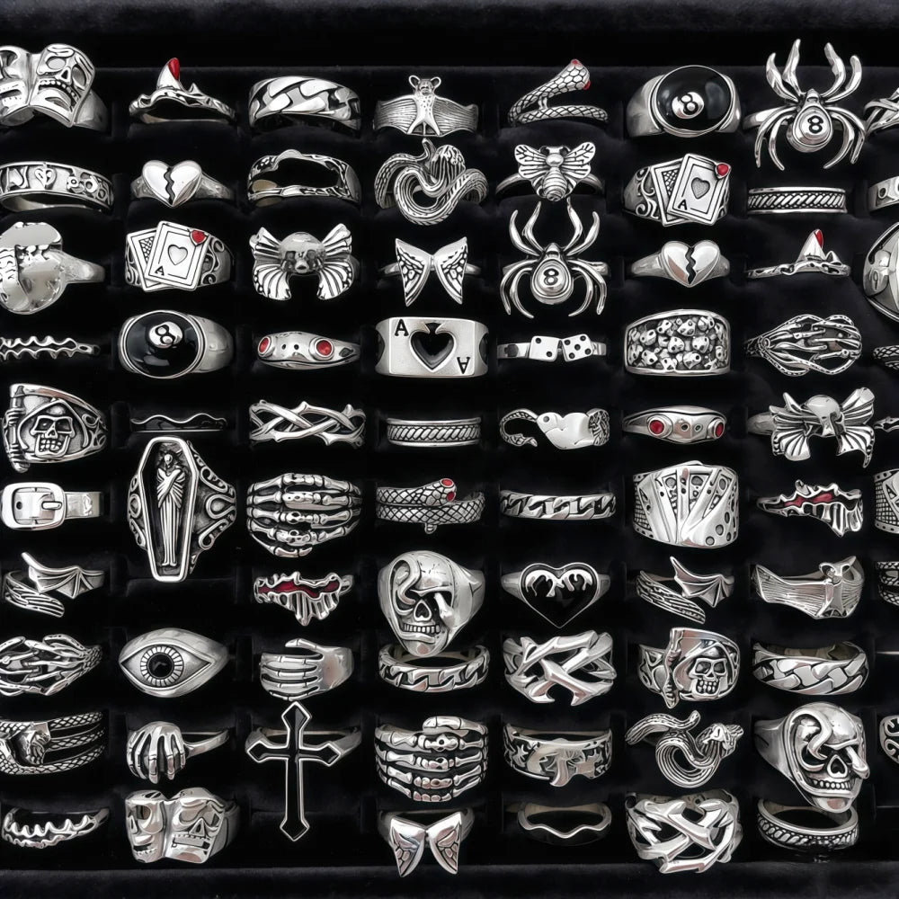 10/20/30/50/100Pieces Vintage Punk Skull Eye Rings Set For Women Men Mix Style Hip Hop Finger Ring Jewelry Party Gift