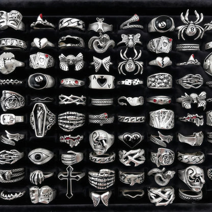 10/20/30/50/100Pieces Vintage Punk Skull Eye Rings Set For Women Men Mix Style Hip Hop Finger Ring Jewelry Party Gift
