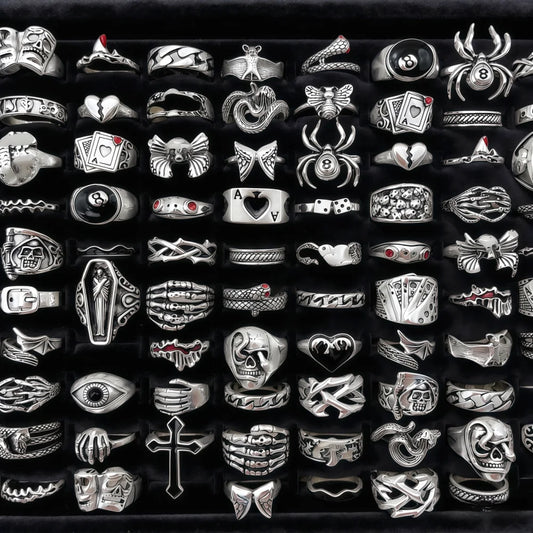 10/20/30/50/100Pieces Vintage Punk Skull Eye Rings Set For Women Men Mix Style Hip Hop Finger Ring Jewelry Party Gift