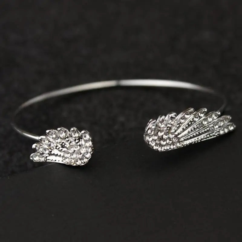 Korean Fashion Jewelry Angel Wing Rhinestones Bracelet Personality Alloy Open Wings Bracelet Feather Bracelet Bracelets &bang