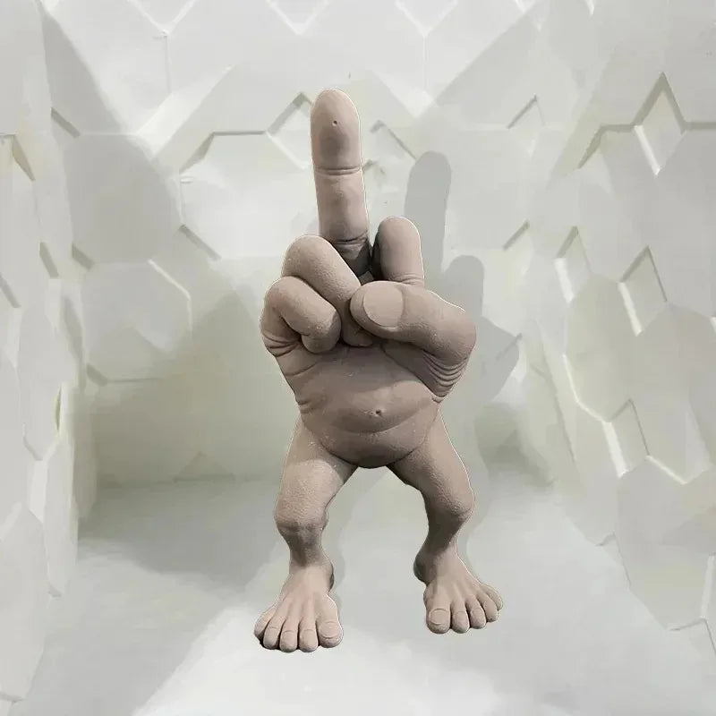 Middle Finger Figure With Legs Office Desk Resin Ornaments Creative Funny Middle Finger Desktop Decoration - gray