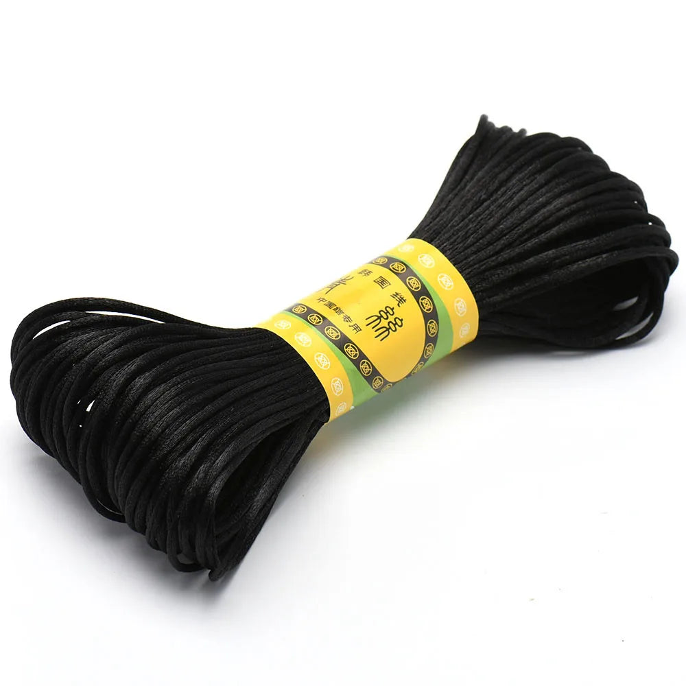 20M 1.5mm Satin Nylon Trim Cord, Rattail Cord Chinese Knot - Black