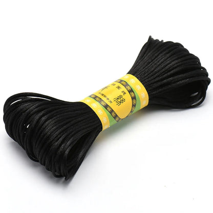 20M 1.5mm Satin Nylon Trim Cord, Rattail Cord Chinese Knot - Black
