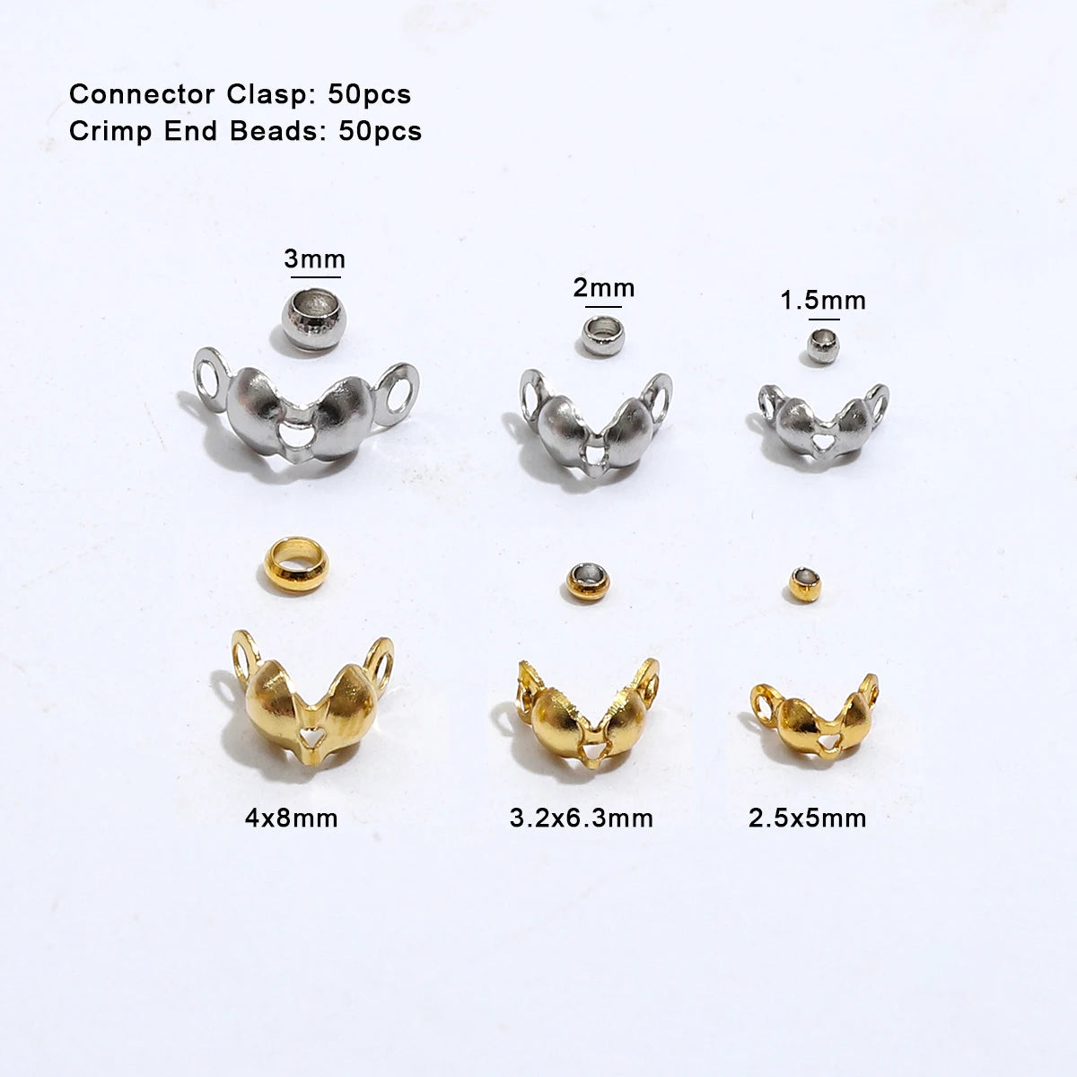 100pcs/lot Stainless Steel Gold Plated Connector Clasp Crimp End Beads For Bracelet Necklace Chains DIY Jewelry Making Suppli