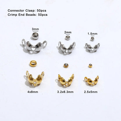 100pcs/lot Stainless Steel Gold Plated Connector Clasp Crimp End Beads For Bracelet Necklace Chains DIY Jewelry Making Suppli