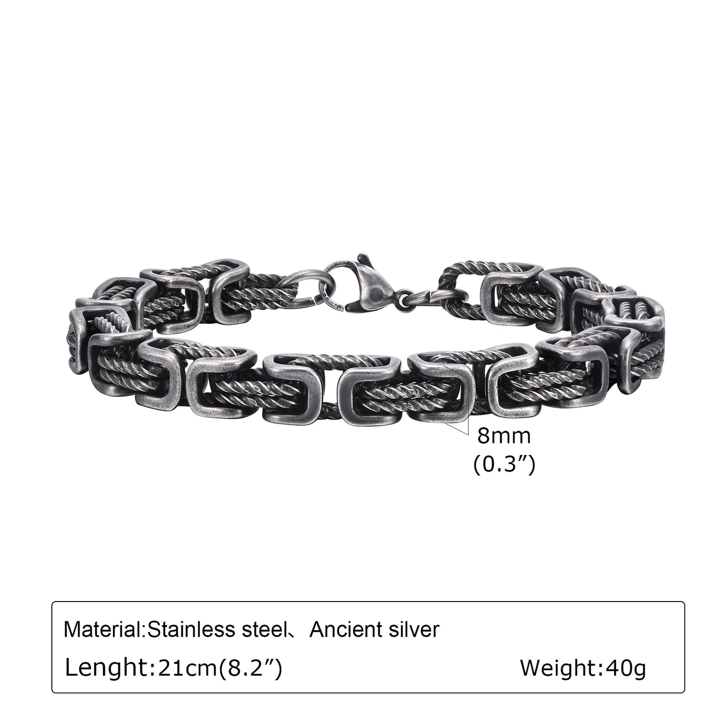 Vintage Chain Bracelets for Men Boys,Byzantine Stainless Steel Braided Link Wristband,Retro Jewelry Birthday Father Gifts - B