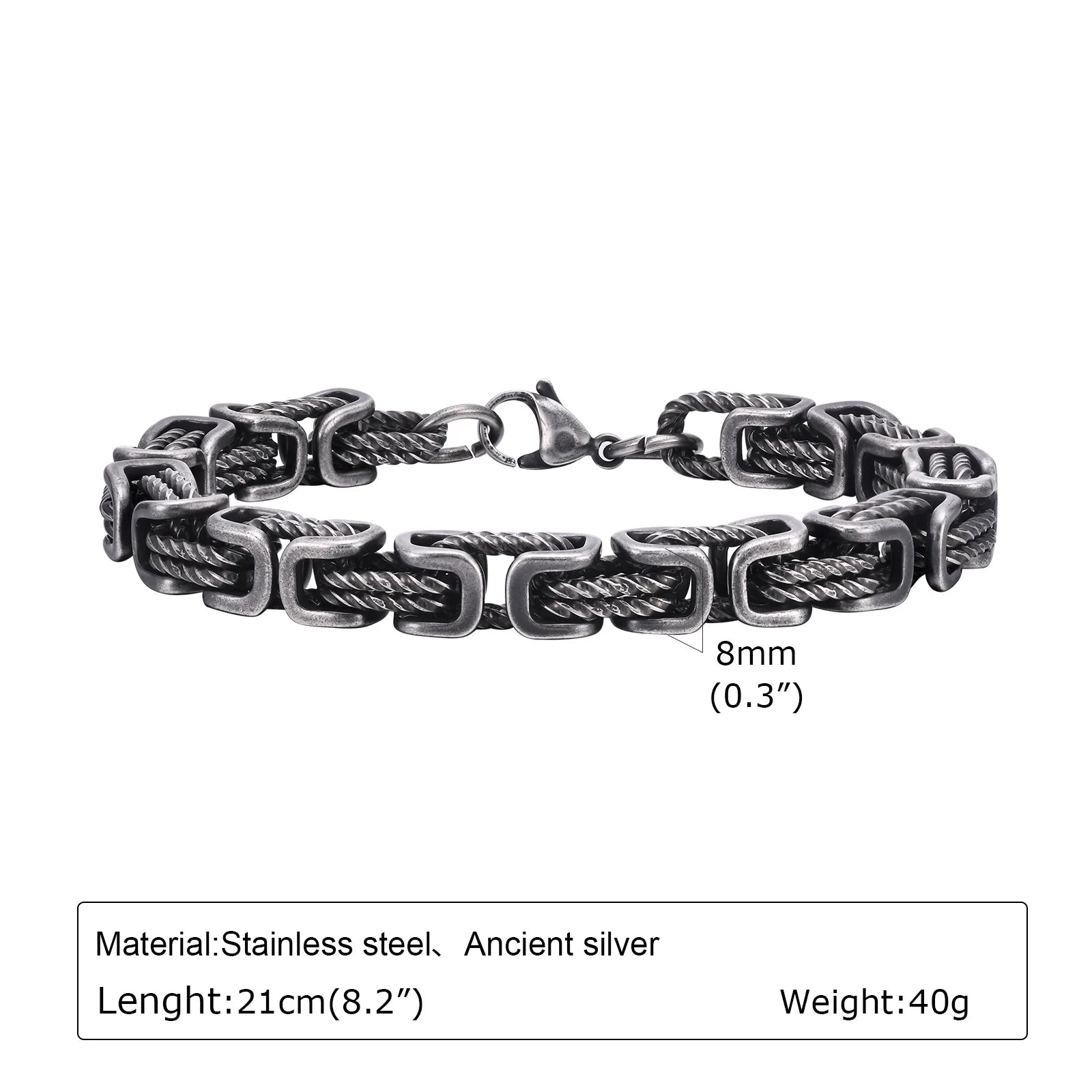 Vintage Chain Bracelets for Men Boys,Byzantine Stainless Steel Braided Link Wristband,Retro Jewelry Birthday Father Gifts - B