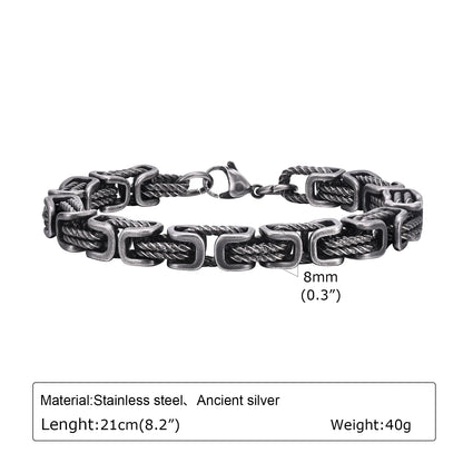Vintage Chain Bracelets for Men Boys,Byzantine Stainless Steel Braided Link Wristband,Retro Jewelry Birthday Father Gifts - B