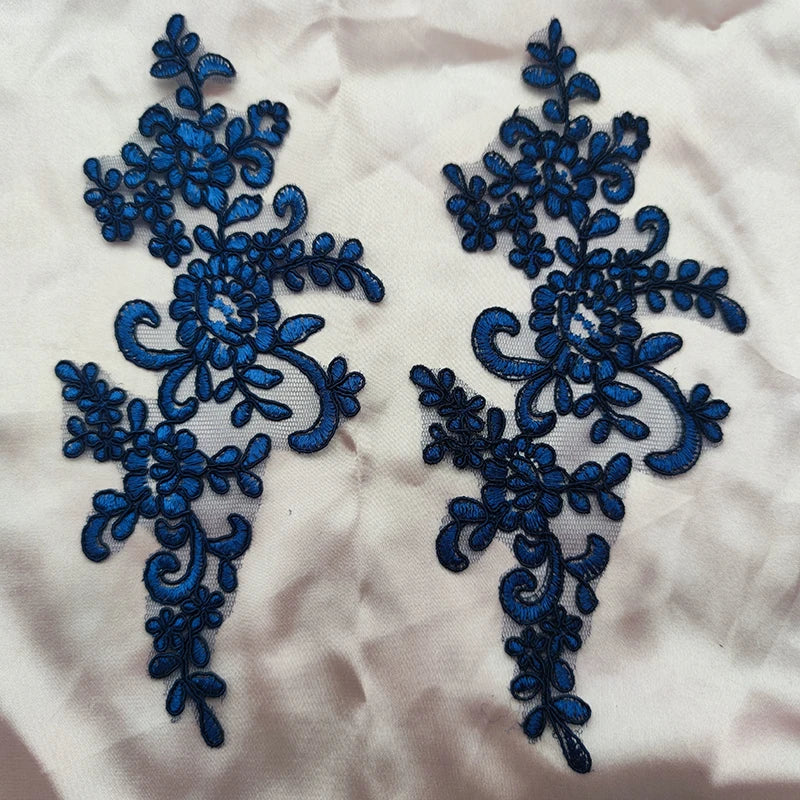 Lace Applique Sew on Patch Fabric 1Pair Embroidery Flower Exquisite Trim Patches Crafts Stickers Bag Gown Decoration Wholesal