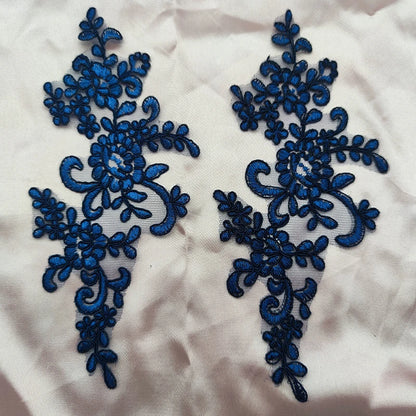 Lace Applique Sew on Patch Fabric 1Pair Embroidery Flower Exquisite Trim Patches Crafts Stickers Bag Gown Decoration Wholesal