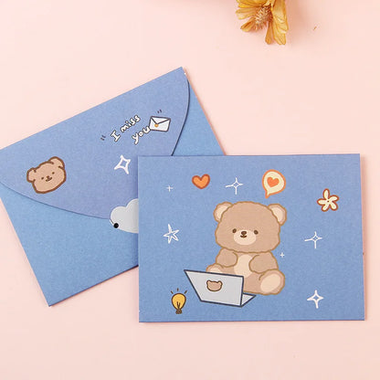 10Pcs/Set Cartoon Greeting Card Student DIY Teacher's Day Bouquet Card Message Small Card Birthday Postcards Party Decoration