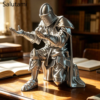Pen Holder 3D Printed Medieval Knight Black Silver Warrior Statue Desk Organizer Creative Office Desktop Decor Stationery Gif