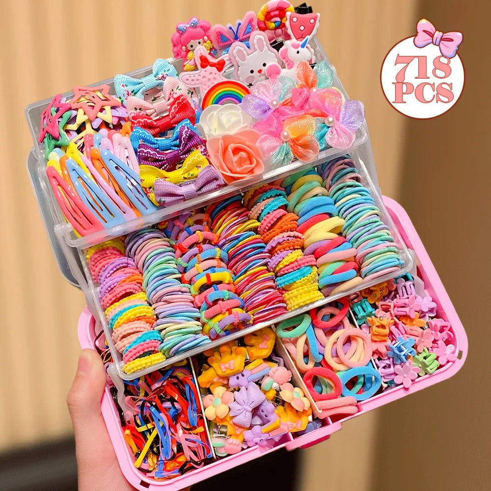555pcs Girls Hair Accessories Set Colorful Butterfly Fashion Hair Clips Ties Elastic Bands for Daily Ponytail Fixation