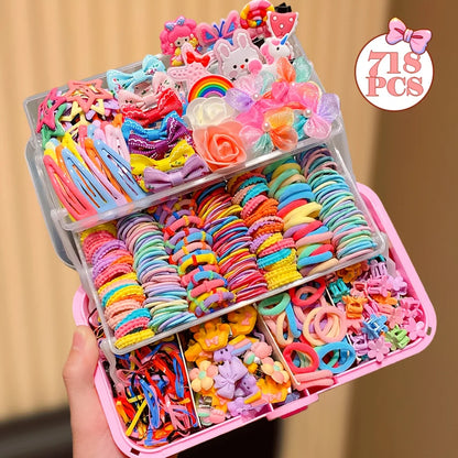 555pcs Girls Hair Accessories Set Colorful Butterfly Fashion Hair Clips Ties Elastic Bands for Daily Ponytail Fixation