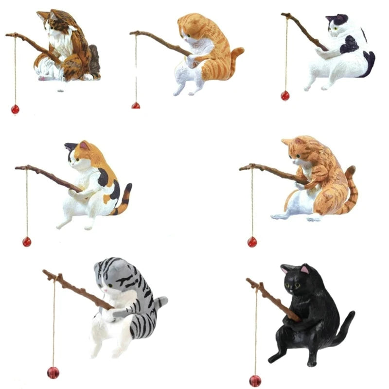 Fishing Cat Ornaments Fish Landscaping Aquarium Decoration Mini Cat Statue Fish Accessories Household Supplies