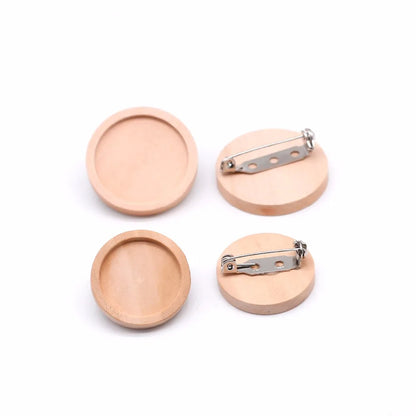 10pcs/lot Blank Wood Cabochon Brooch Base Settings 20 25 30 40mm Dia Round Bezel Tray Diy Brooches Pin Backs for Jewelry Maki