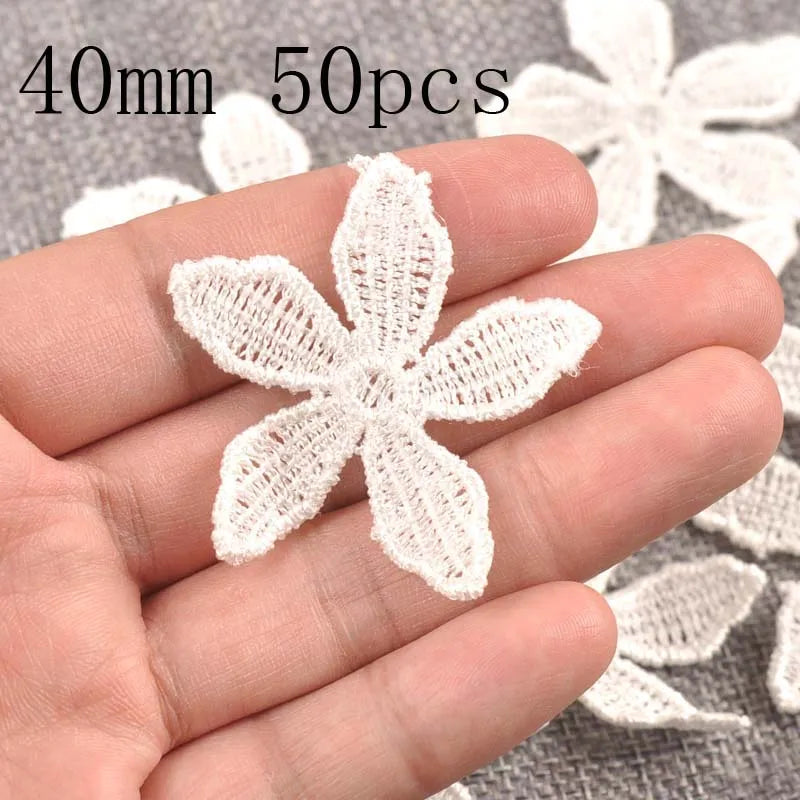 Flower White Lace Applique Mesh Trim For Sew On Guipure Fabric Wedding Supplies Home Decoration - 40mm 50pcs