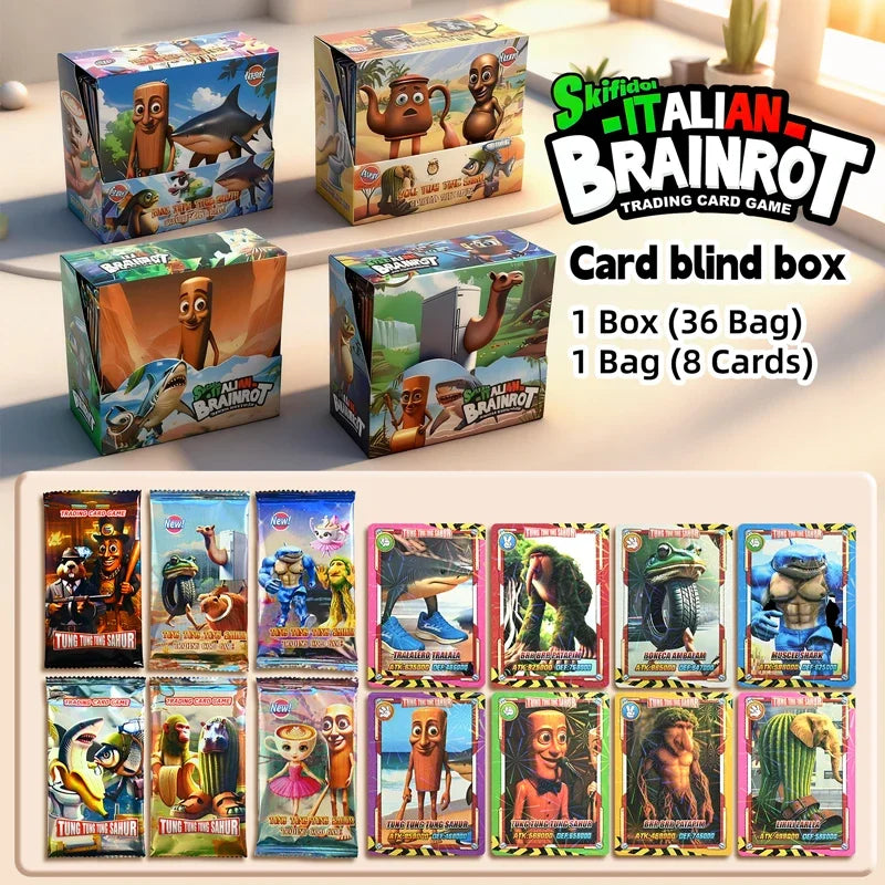 Italian Brainrot Collection Cards Trading Cards Game Card Battle Carte Toystung Sahur Tralalero Tralala For Fans Children Gif