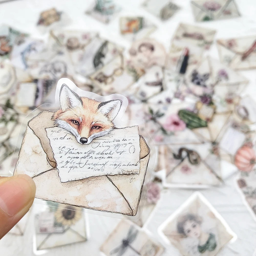 50pcs Vintage Envelope Transparent PET Stickers Decals For Phone Laptop Notebook Refrigerator DIY Aesthetic Waterproof Sticke