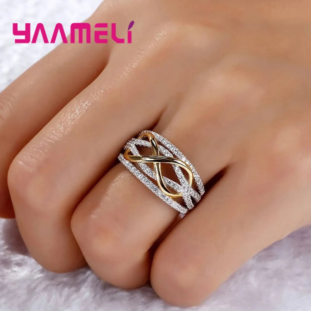 Infinity Love Ring 925 Sterling Silver Color Shining Cubic Zircon Bowknot Letter 8 Eternity Promise Jewelry for Woman Girlfri