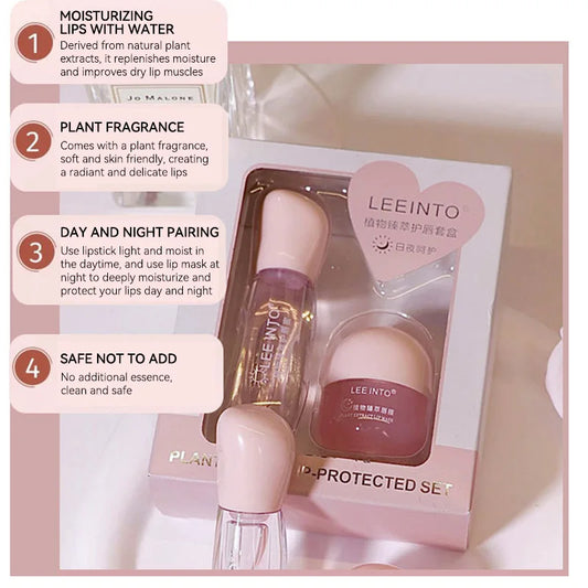 Leeinto Plant Essence Lip Care Set: Moisturizing, Long-Lasting Nourishment, Gentle Formula, Lightweight Texture, Lip Gloss, L