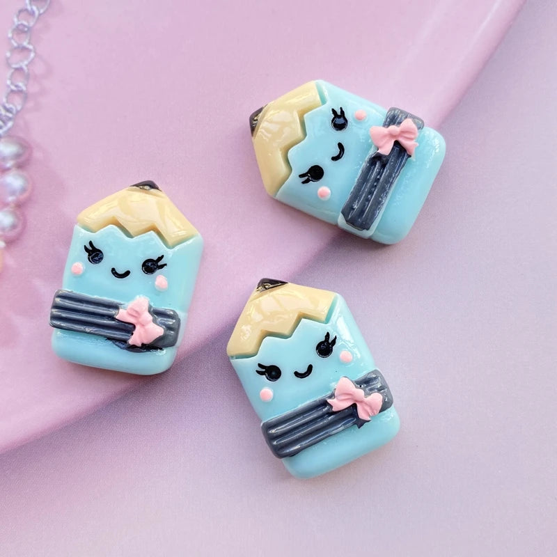 8pcs/Lot Hand Painted Kawaii Resin Mixed Mini Stationery Flatback Cabochons For Hair Bow Centers DIY Scrapbooking Decor D40