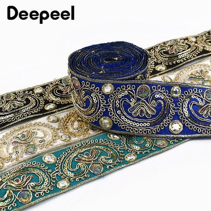 2/5/10Yards 5cm Sequins Embroidery Lace Trim Jacquard Ribbon Webbing Clothes Dress Decoration Trimming Sewing Craft Accessori