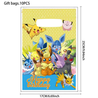 Decoration Pokemon Birthday Party Hats Pikachu Disposable Tableware Tablecloth Cup Plate Napkin Baby Shower Party Favors Poke