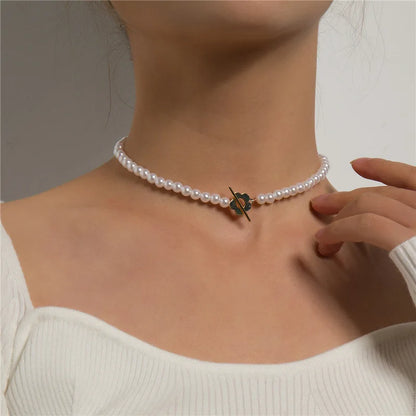 LATS 2022 Fashion Luxury OT Buckle Crystal Glass Bead Chain Choker Necklace for Women Flower Lariat Lock Collar Necklace Gift