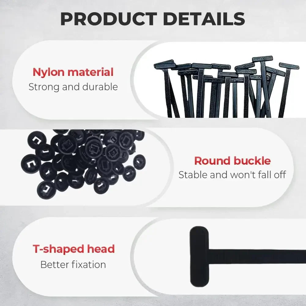 300/10PCS Self-Locking Nylon Cable Tie Buckle Heavy Duty Zip Ties Holder with Pin Fasteners Car Body UV Resistant Zipties