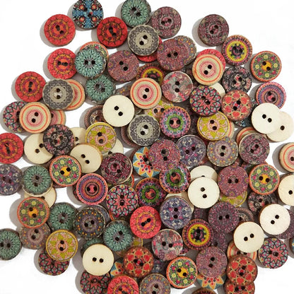 50pcs Retro Wooden Buttons 2 Holes Handwork Sewing Scrapbook Clothing Bosian Style Button DIY Crafts Accessories Decor