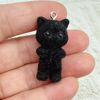 4pcs Kawaii 3D Fluffy Flocking Resin Cat Animal Charms Pendant Colorful Keychain Necklace Pendant DIY Crafts Jewelry Making