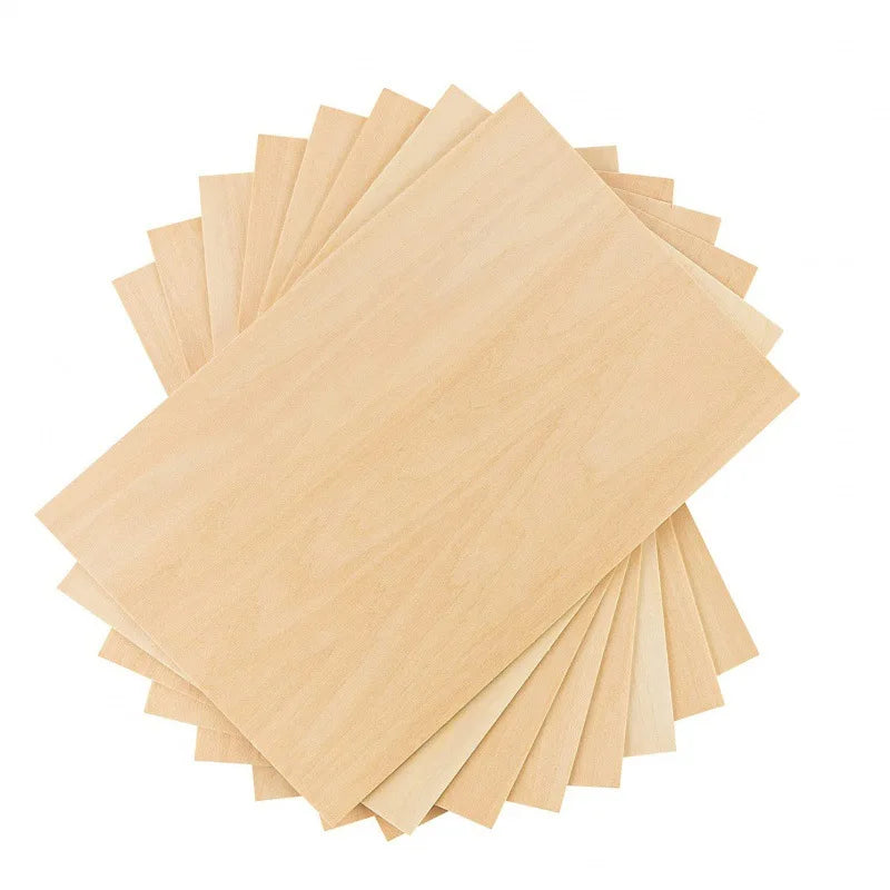 10Pcs 15x10cm Basswood Boards - 2mm Thin Unfinished Wooden Sheets for Craft & Model Making