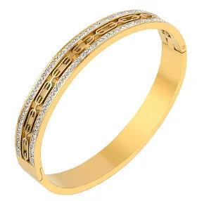 Stainless Steel With Zirconia Bracelet Bangle Simple Jewelry - B14 Gold