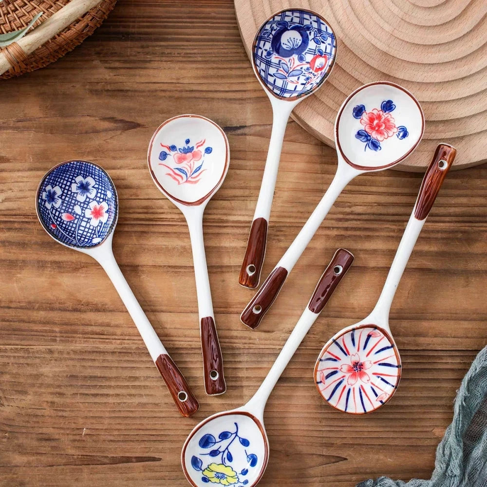 Gift Set Household Ceramic Spoon Hand-painted High-value Long-handled Spoon Creative Dessert Spoon Eco-friendly Underglaze Pa