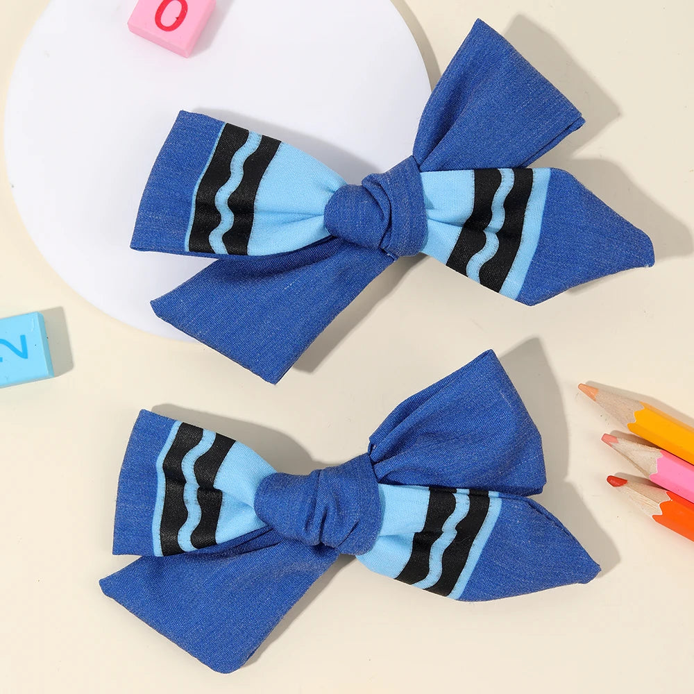 2Pcs Pencil Bow Hair Clips Cute Hairpins Kawaii Back To School Barrette For Girls Children Kids Headdress Headwear Accessorie