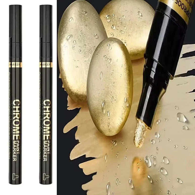5/1pcs Chrome Pen Marker Mirror Waterproof Paint Repair For Rock Ceramic Glass Metallic Gold/Silver 2mm Nib - 2pcs Gold