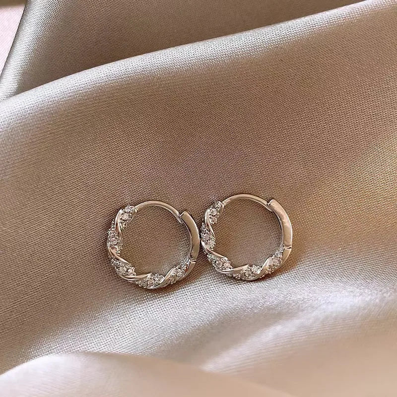 Luxury Full of Zircon Shiny Geometric Square Hoop Earrings for Women Temperament Gold Color Stainless Steel Korea Jewelry Gif
