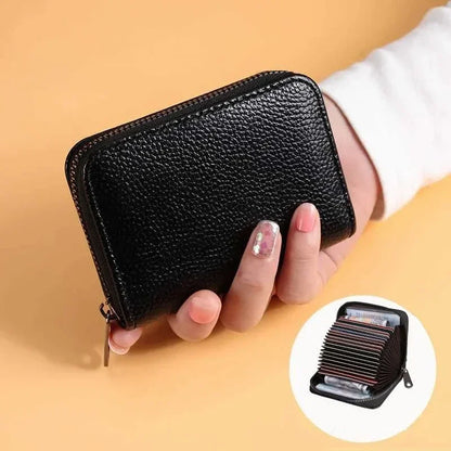 Multi Slot Card Holder Vintage Small Wallet Women Men Business Bank Credit Card Bag Male Coin Pouch Solid Leather Zipper Wall