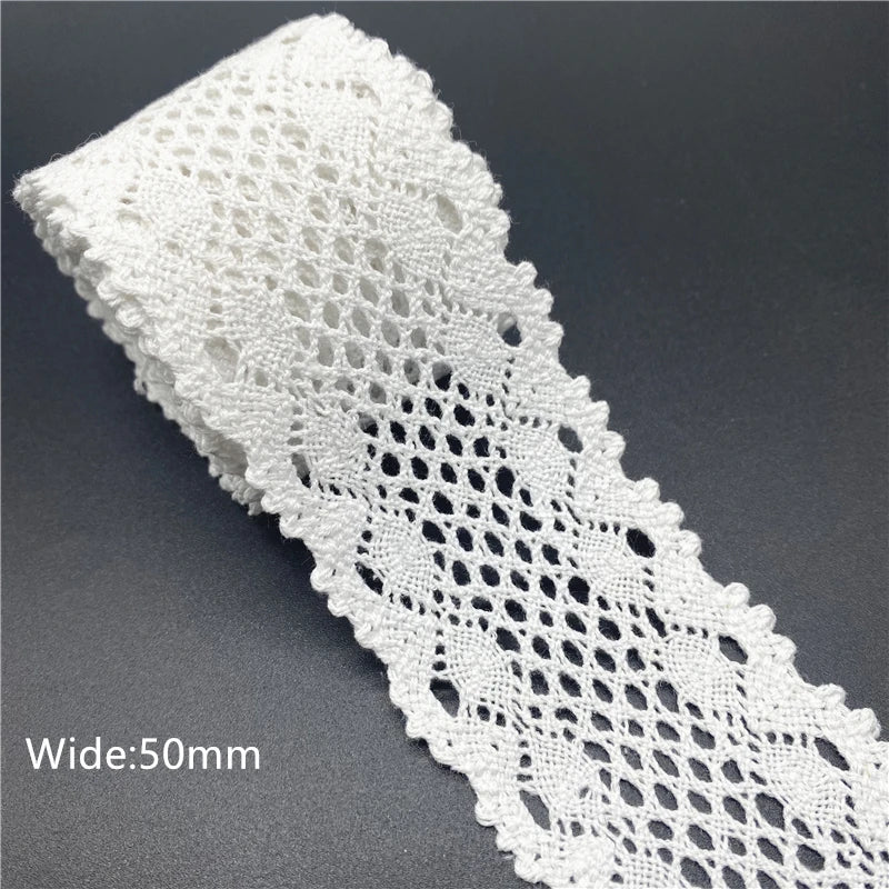10mm-50mm 2yards White 100%Cotton Lace Ribbon For Apparel Sewing Fabric Trim Cotton Crocheted Lace Ribbon Handmade Accessorie