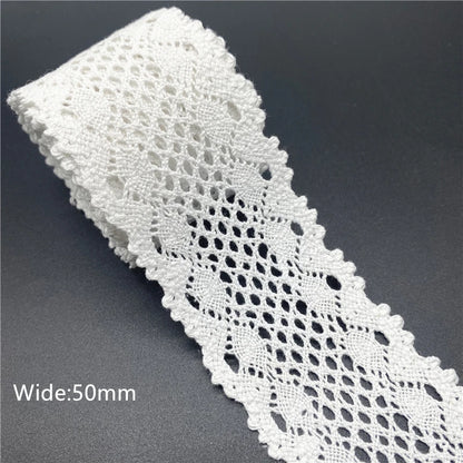 10mm-50mm 2yards White 100%Cotton Lace Ribbon For Apparel Sewing Fabric Trim Cotton Crocheted Lace Ribbon Handmade Accessorie