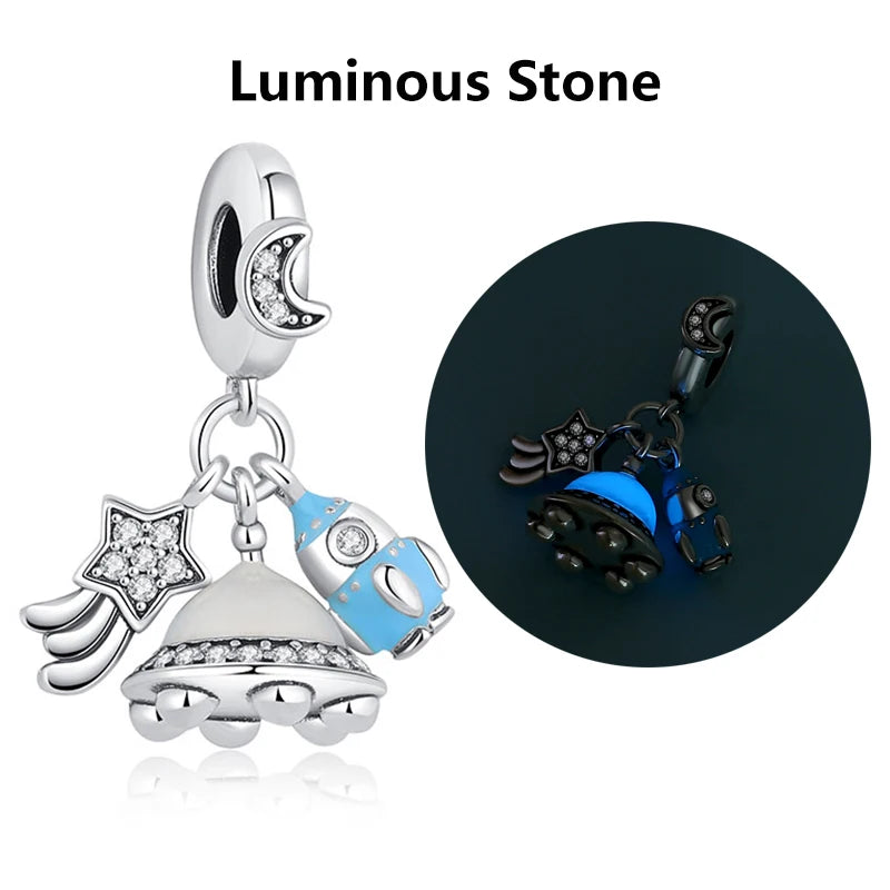 925 Sterling Silver Charms Fit Original Bracelets Star Moon Sun Spaceman Pendant Beads DIY Women Necklaces Jewelry - 5