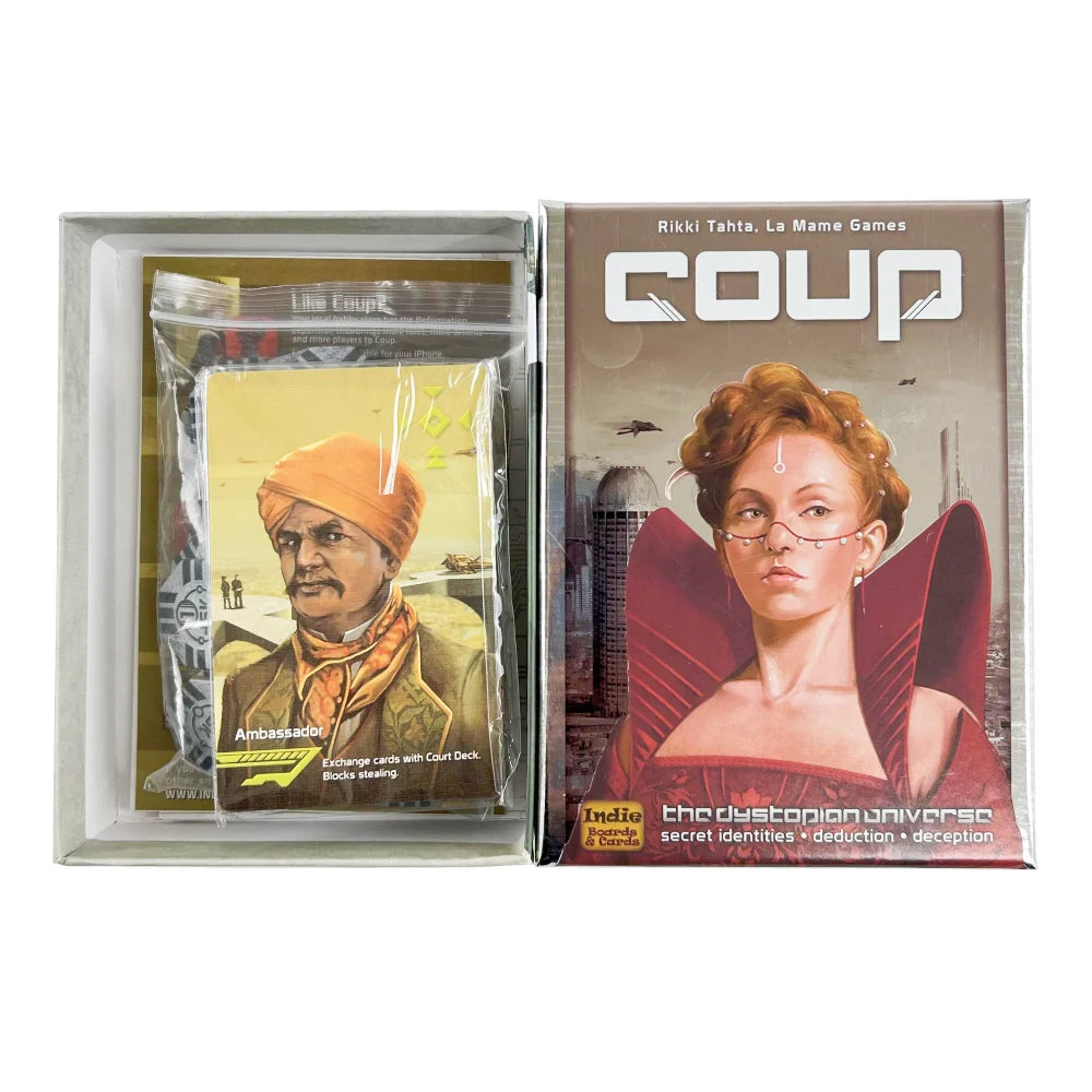 Boards and Cards | Coup | Card Game | Ages 14+ | 2-6 Players | 15 Minute Playing Time