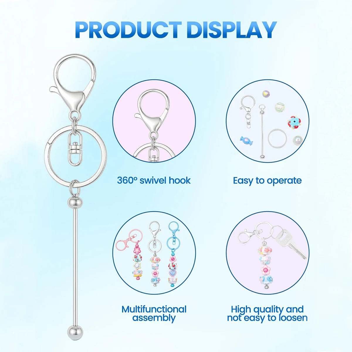 6/12/20/30Pcs Metal Beadable Keychain Bars Beading Key Chain Bar Blanks for Beads Pendant Jewelry Charms Lanyard DIY Crafts G